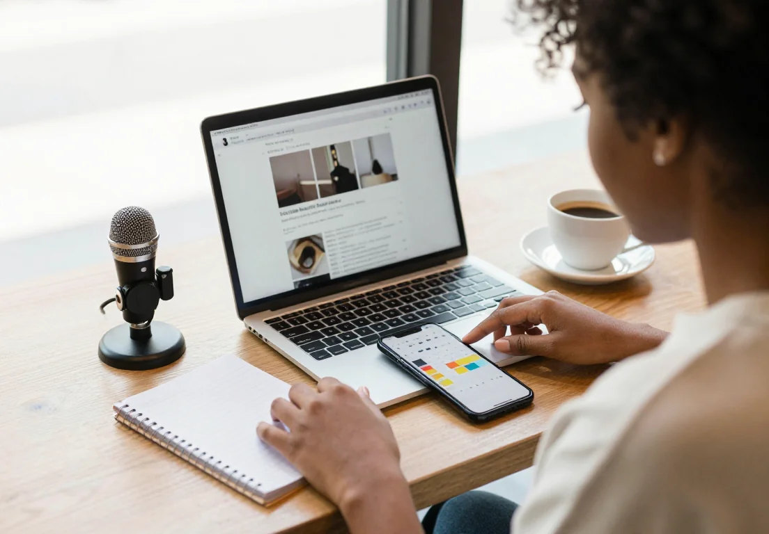 A solo WordPress publisher managing a blog workflow on a laptop.